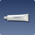 Immortals Medicine topical treatment tube branded Immortals Medicine on a blue background, personalized prescription topical in the Bryan Johnson Blueprint longevity protocol
