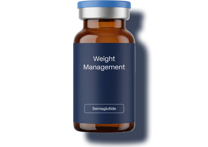 Immortals Medicine Semaglutide injectable vial with blue Weight Management label, GLP-1 weight loss prescription therapy