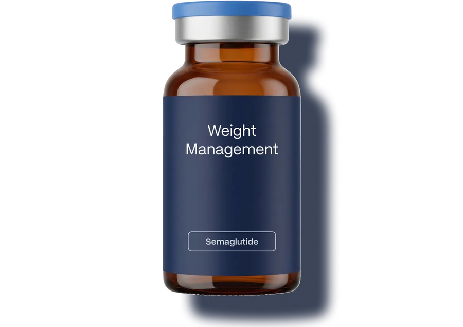 Immortals Medicine Semaglutide injectable vial with blue Weight Management label, GLP-1 weight loss prescription therapy