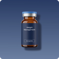 Immortals Medicine Semaglutide injectable amber vial with blue Weight Management label on a blue background, GLP-1 weight loss prescription therapy