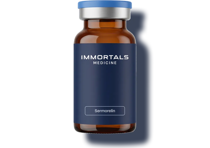 Sermorelin injections container for growth hormone optimization and longevity from Immortals