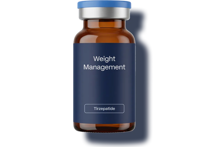 Immortals Medicine Tirzepatide injectable vial with blue Weight Management label, GLP-1 weight loss prescription therapy