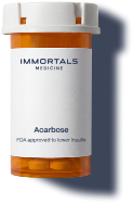 Prescription bottle labeled 'Immortals' on a blue background