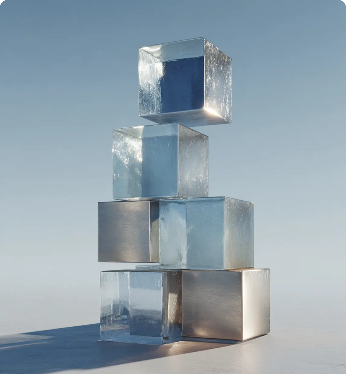 Stacked glass and metal cubes