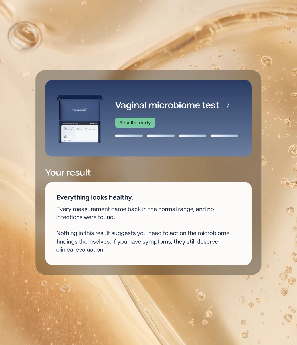 Results dashboard showing the vaginal microbiome test is ready